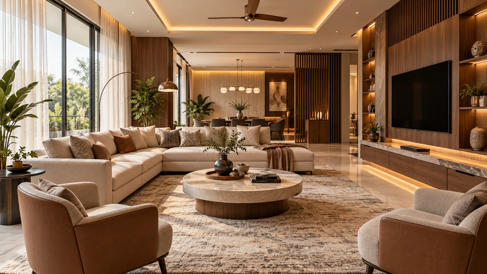 Warm modern living room interior